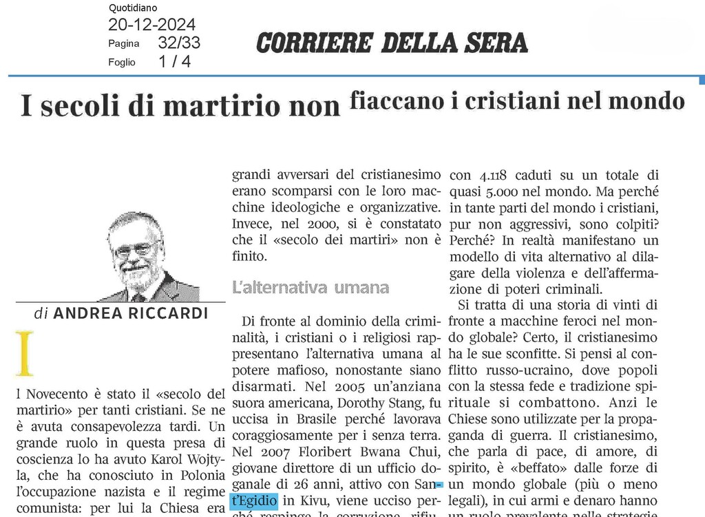 Die Jahrhunderte des Martyriums schwächen die Christen der Welt nicht. Leitartikel von Andrea Riccardi in Corriere della Sera